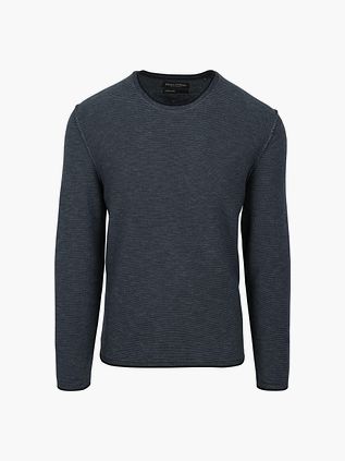 Marc O'Polo pullover med rund hals i bomuld og hør, mørkeblå