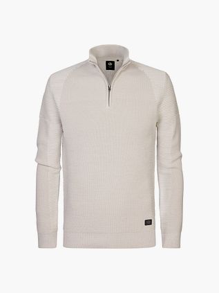 Pullover Petrol half zip écru