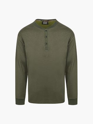 Scotch and Soda Camiseta Henley de manga larga en verde oliva