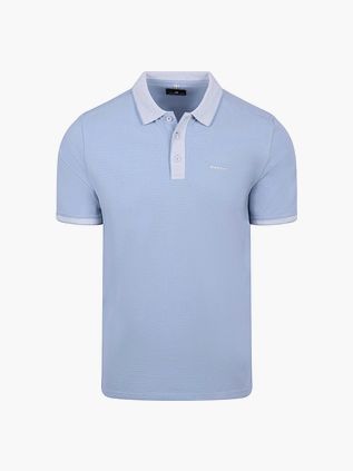 Koszulka polo State of Art z dżerseju z prążkowanym kołnierzykiem w kolorze niebieski