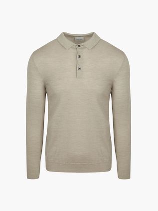 Profuomo Langærmet Poloshirt i Merinould Beige