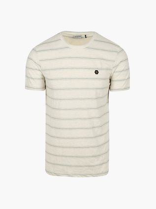 No-Excess T-Shirt z okrągłym dekoltem, żakardowe paski, ecru