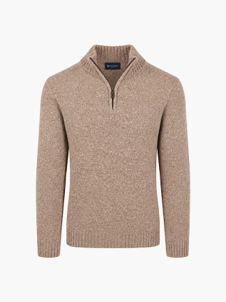 Suitable Half Zip Trui Tweed Beige