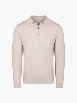 Profuomo Langærmet Poloshirt Merinould Beige