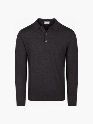 Profuomo Longsleeve Poloshirt Merinowol Donkerbruin
