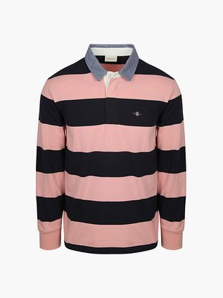Gant Heavy Rugger Shield Polo Shirt Stripes Navy Pink