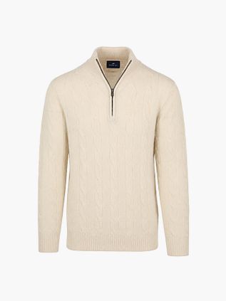 Steppin' Out maglione Lau half zip a trecce in lana merino ecru