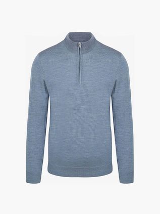 Profuomo Halv Zip Pullover i Merinould Melange Blå