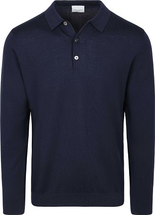 Profuomo Langermet Poloskjorte i Merinoull Marineblå