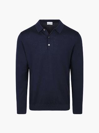 Profuomo Longsleeve Polo Shirt Merino Wool Navy