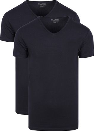 Slater 2-pack Stretch V-hals T-skjorte Marineblå