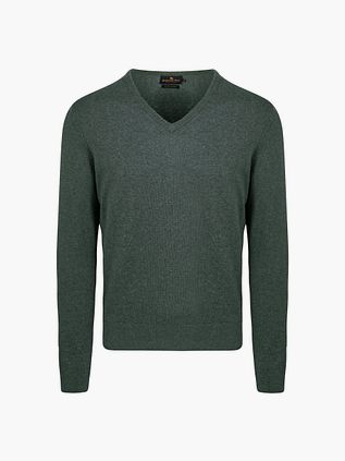 Steppin' Out Cotton-Cashmere Pullover mit V-Ausschnitt in Dunkelgrün