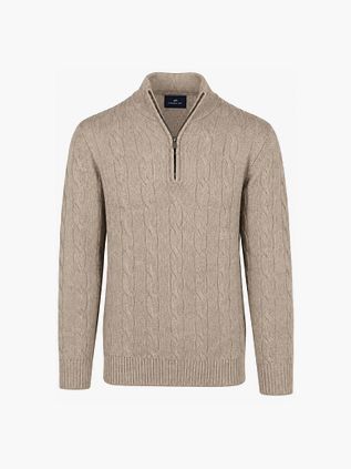 Steppin' Out Lau Pull Merino Half Zip Cable Beige