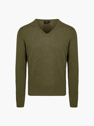 Steppin' Out Trøje i bomuld og cashmere med V-hals i olivengrøn