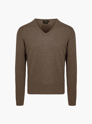 Steppin' Out Trøje i bomuld og kasjmir med V-hals, Taupe Melange