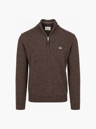 Gant Halfzip Lamswol Trui Bruin