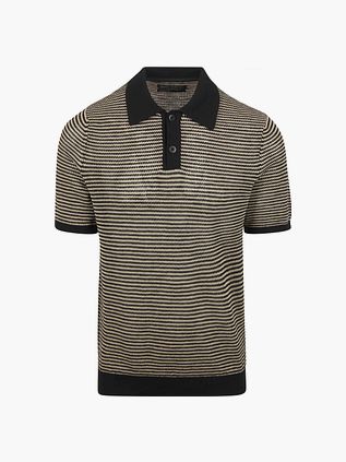 Marc O'Polo dzianinowa koszulka polo w paski czarno-beżowa