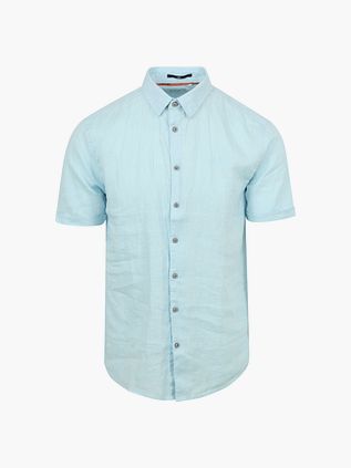 No Excess Camicia a maniche corte in lino azzurro chiaro