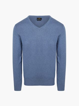 Steppin' Out Pull Cotton Cashmere Col-V Bleu Indigo