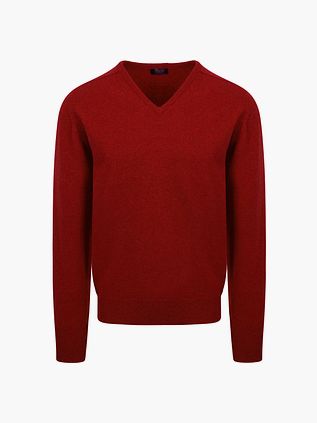 Sweter z wełny jagnięcej William Lockie z dekoltem w serek, Poppy