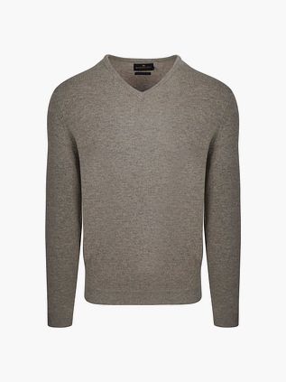 Steppin' Out Jersey de merino con cuello de pico en color topo