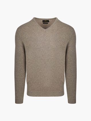 Steppin' Out sweter z dekoltem w serek z wełny merino jasnobrązowy