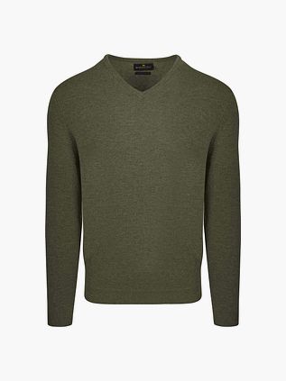 Steppin' Out sweter z dekoltem w serek z wełny merynosów, oliwkowozielony