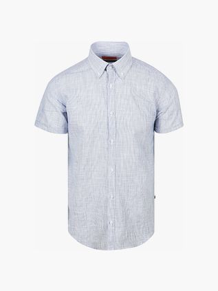 Suitable Kortærmet Skjorte Cotton Slub Stribe Blå