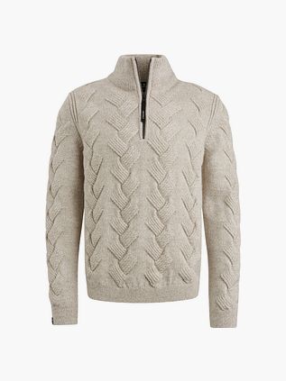 Vanguard Trøje med Halv Lynlås i Struktureret Uldblanding, Ecru