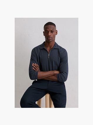 Marc O'Polo Långärmad Halvzip Polo Navy
