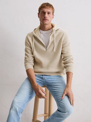 Marc O'Polo Hooded Half Zip Genser Tofarget Ecru