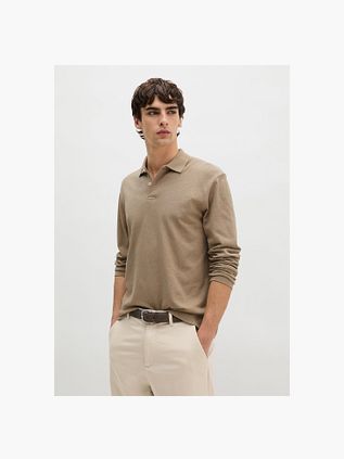 Marc O'Polo Långärmad Polo Bomull Linne Taupe