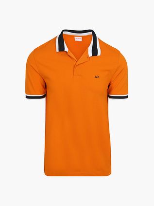 Koszulka polo Sun68 w paski na kołnierzyku w kolorze pomarańczowym