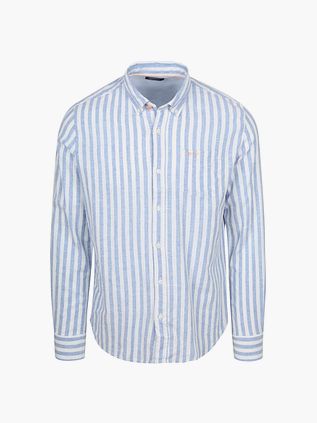 NZA Chemise Picton Mélange Lin Rayée Bleu
