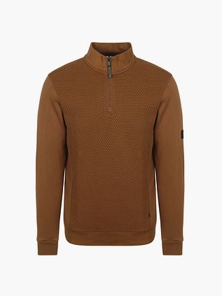 Petrol Halv Zip Pullover i Struktureret Murstensfarve