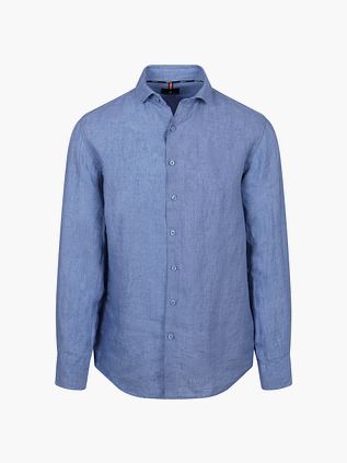 State Of Art Hemd Leinen Mittelblau