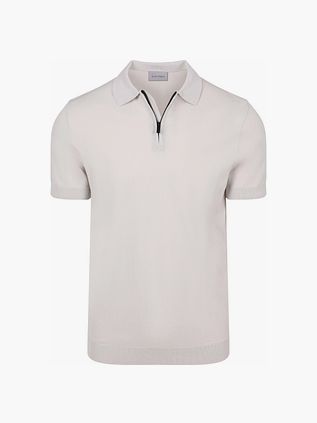Suitable Knitted Half Zip Polo Dan Ecru