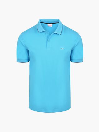 Sun68 Polo Col Rayé Fin Bleu Clair