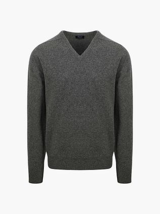 William Lockie sweter z jagnięcej wełny V-neck Cliff szary