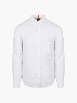 BOSS Relegant Hemd Leinen Weiß