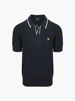 Lyle & Scott Strick-Poloshirt mit Kontrastkante Dunkelblau