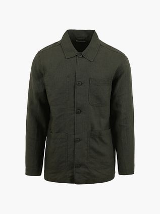 KnowledgeCotton Apparel Overshirt i Mørkegrøn i Linned