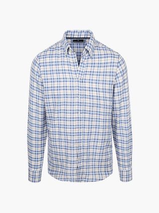 Steppin' Out Hemd Linen Cotton Checks Blauw Sand