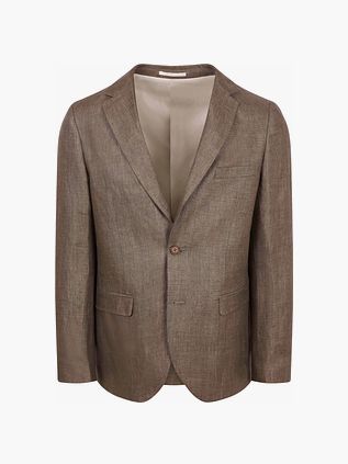 Marynarka lniana Suitable w splocie twill, w kolorze brązowym