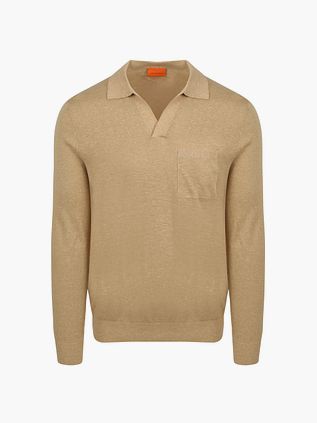 Koszulka polo Suitable Riva Pocket Sand z długim rękawem w kolorze beżowym