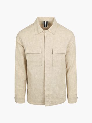 Profuomo Overshirt lniano-bawełniany w kolorze beżowym