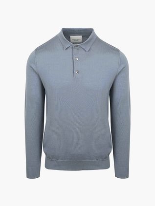 Profuomo Langærmet Poloshirt Merinould Blå