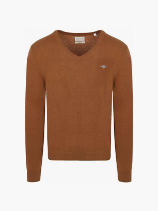 Pullover GANT con scollo a V in misto lana, cammello