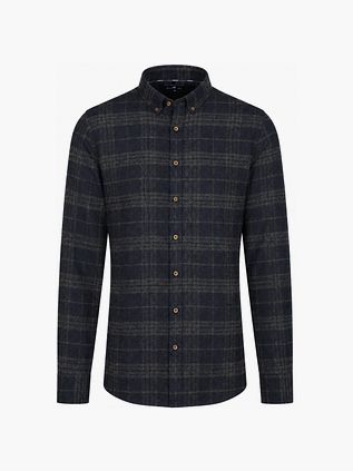State of Art Overhemd Yarn Dyed Geruit Grijs op Navy