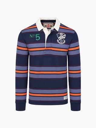 Superdry Rugby Polo Double Emblem Stripe Oranje marineblauw
